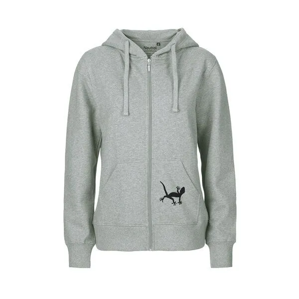 HANDGEDRUCKT HANDGEDRUCKT "Geckos" Frauen Zip-HOODY aus reiner Biobaumwolle (kbA), Grey, – Produktbild 2 von 4