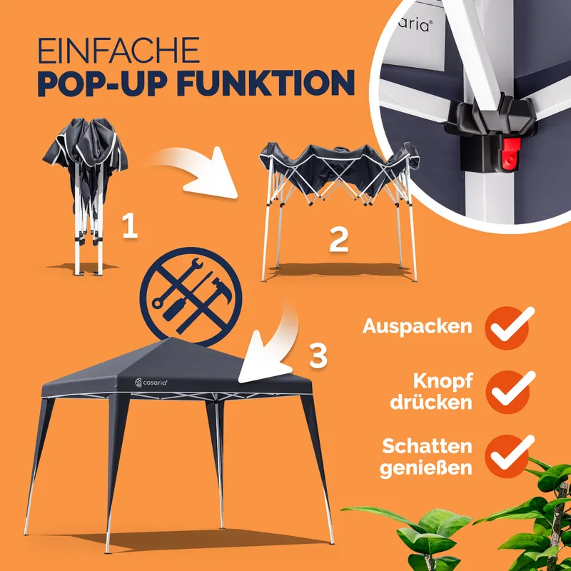Casaria® Faltpavillon 3x3m Pop-Up Anthrazit Schnellaufbau UV-Schutz 50+ wasserdicht stabil, Anthrazit, – Produktbild 2 von 2