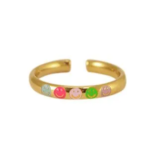 ELEKTROPULLI Größenverstellbarer Smiley Ring Ø17mm von Elektropulli, Gold, – Produktbild 3 von 3
