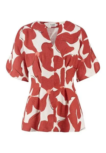 hessnatur hessnatur Print Bluse Relaxed aus reinem Leinen, Terrakotta, – Produktbild 3 von 4