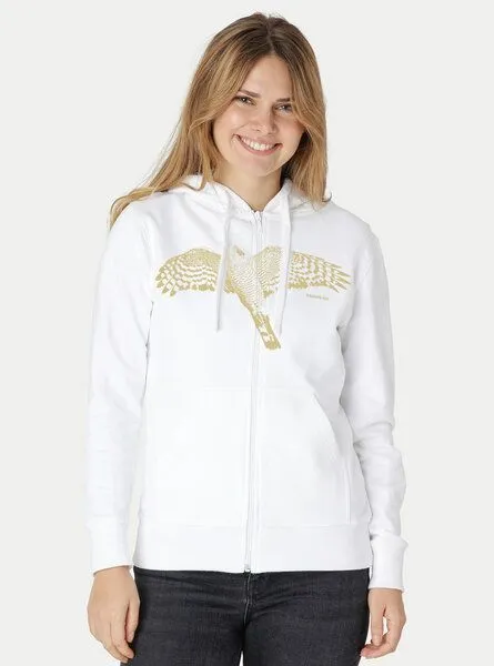 Peaces.bio - handbedruckte Biomode Peaces.bio - handbedruckte Biomode Bio Damen-Zip-Hoodie Sperber, Weiß, – Produktbild 3 von 3