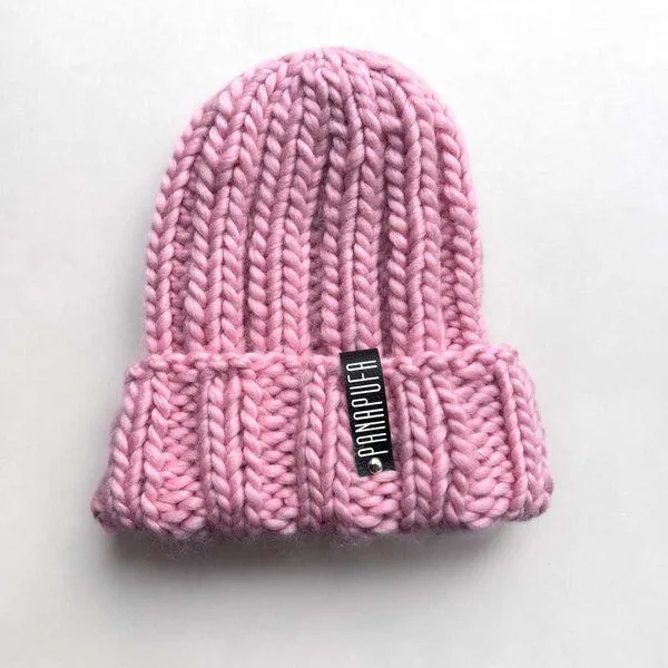 PANAPUFA PANAPUFA Handgestrickte Chunky Beanie – 100 % Merinowolle, Rosa, – Produktbild 4 von 6