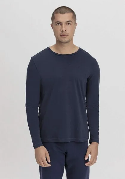 hessnatur hessnatur Langarm-Schlafshirt aus reiner Bio-Baumwolle, Dunkel-blau, – Produktbild 1 von 4
