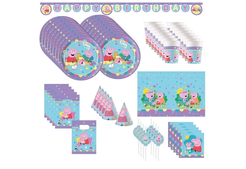 Procos Einweggeschirr-Set 76-tlg. Peppa Pig Made With Love Partyset für Kindergeburtstag, 16 Personen, Bunt, – Produktbild 1 von 5