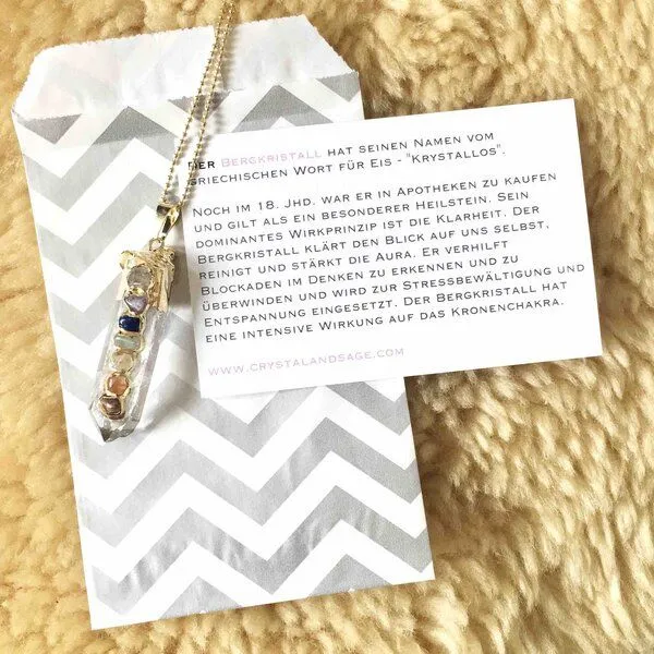 Crystal and Sage Crystal and Sage Chakra Reiki Bergkristall Halskette, Gold, – Produktbild 1 von 4