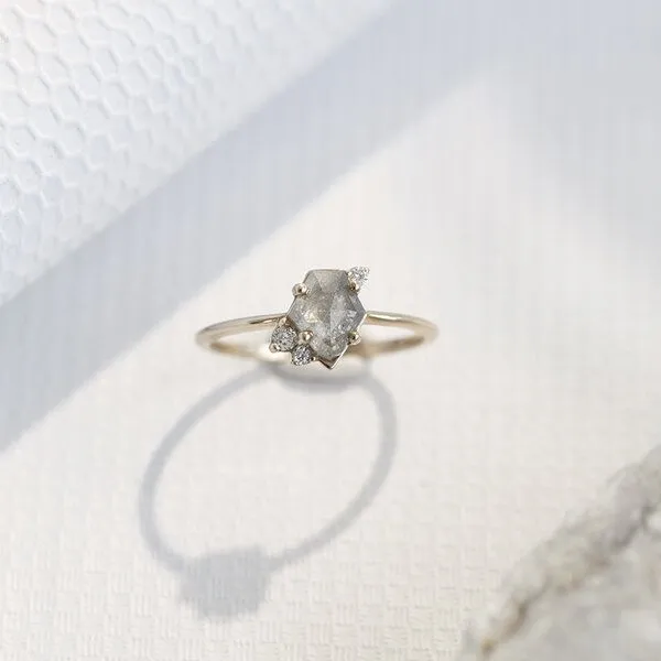 Eppi Eppi Goldener Ring mit Salt and Pepper Diamanten und Lab Grown Diamanten Kendra, Rosa, – Produktbild 1 von 3