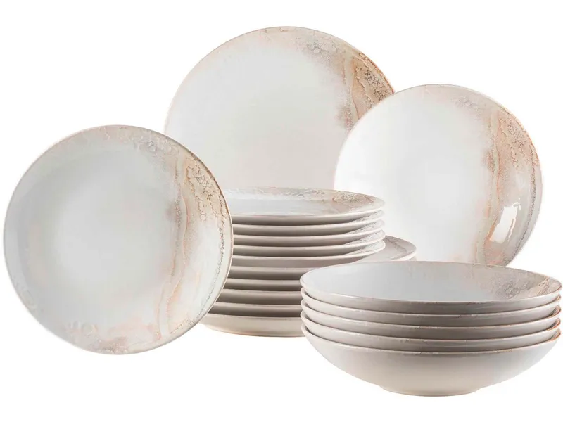 Mäser Mäser Teller-Set 18-tlg. "Ossia" Steinzeug, Creme, – Produktbild 1 von 5