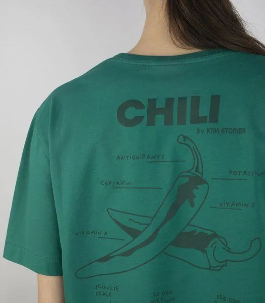 Kiwistories T-Shirt Unisex- 100%Org Baumwolle- Chili Print, Grün, – Produktbild 2 von 3