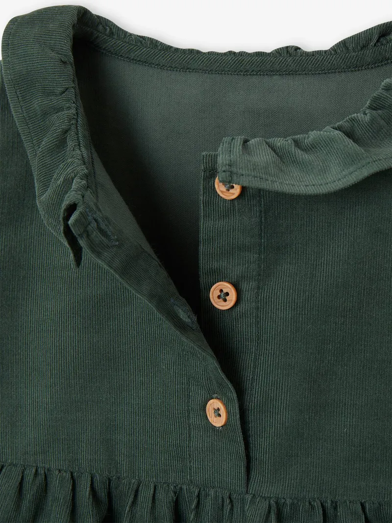 Vertbaudet Vertbaudet Baby Kleid aus Feincord mit Volantkragen n, Tannengrün, – Produktbild 2 von 3