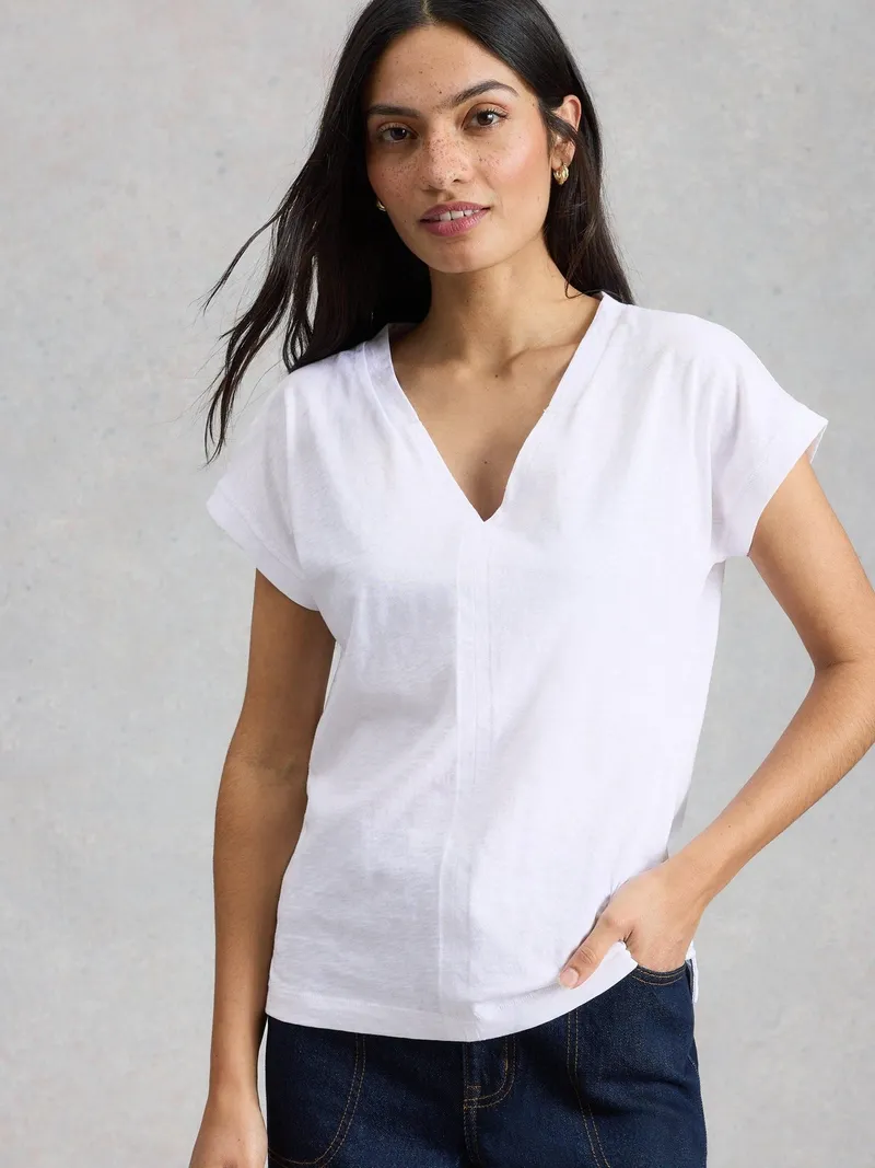 White Stuff T-Shirt Neve mit V-Ausschnitt - 40, Reines weiß, – Produktbild 1 von 4