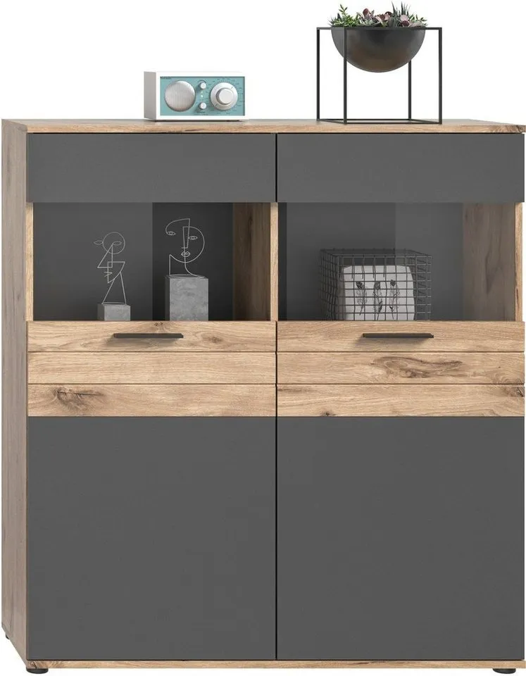 Home affaire Vitrine Riga Höhe 122 cm, Braun|grau, – Produktbild 2 von 4