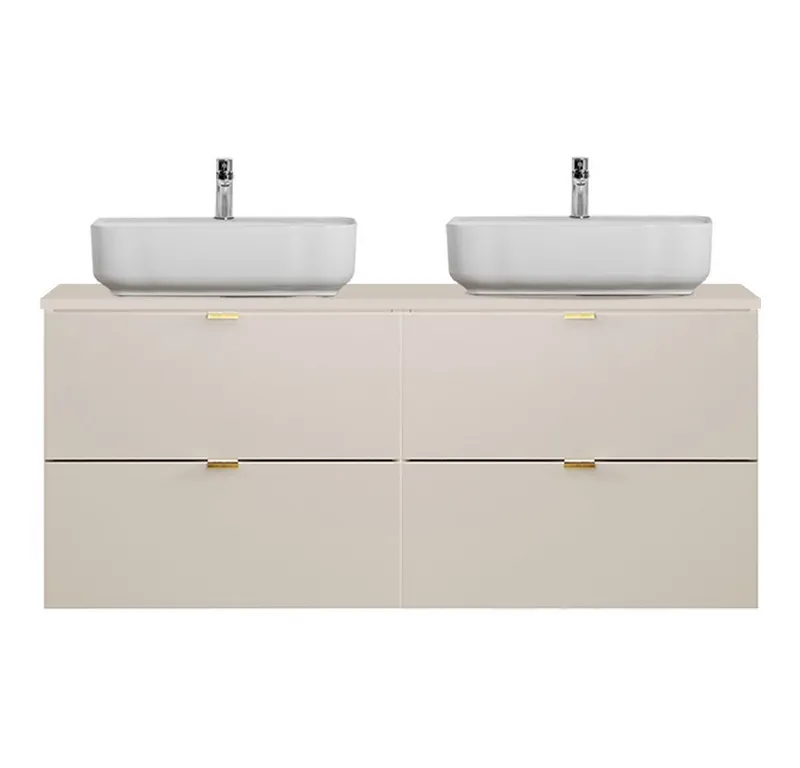 Lomadox Waschtisch DURANGO-56, Doppelwaschtisch 120 cm, Keramikwaschbecken, kaschmir, 4 Schubladen, Braun, – Produktbild 1 von 5