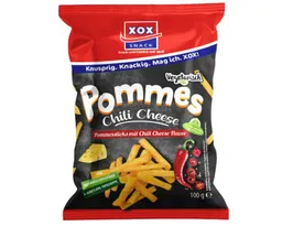 XOX XOX Knabberei, XOX Pommes Chili Cheese Maissnack mit pikanter Gewürzmischung 100g – Produktbild 1 von 1