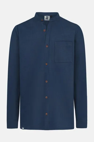 Hanseheld Hanseheld Stehkragen-Hemd Herren Navy-Blau Baumwolle GOTS Organic, Dunkelblau, – Produktbild 1 von 3