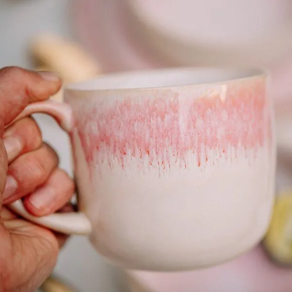 Econovo Econovo Keramik Tasse Handgemacht Groß 400ml, Rot-rosa (rot), – Produktbild 2 von 4