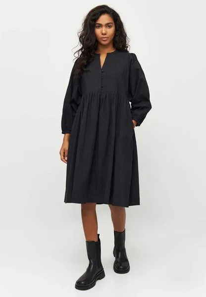 KnowledgeCotton Apparel KnowledgeCotton Apparel Heavy Seersucker A-Shape Midi Dress - Bio-Baumwollmix, Black jet (schwarz), – Produktbild 1 von 4