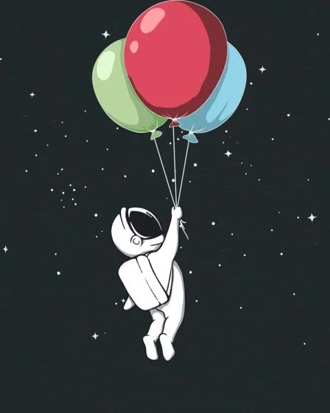 watapparel watapparel T-Shirt Frauen Little Balloon Astronaut, Black, – Produktbild 3 von 3
