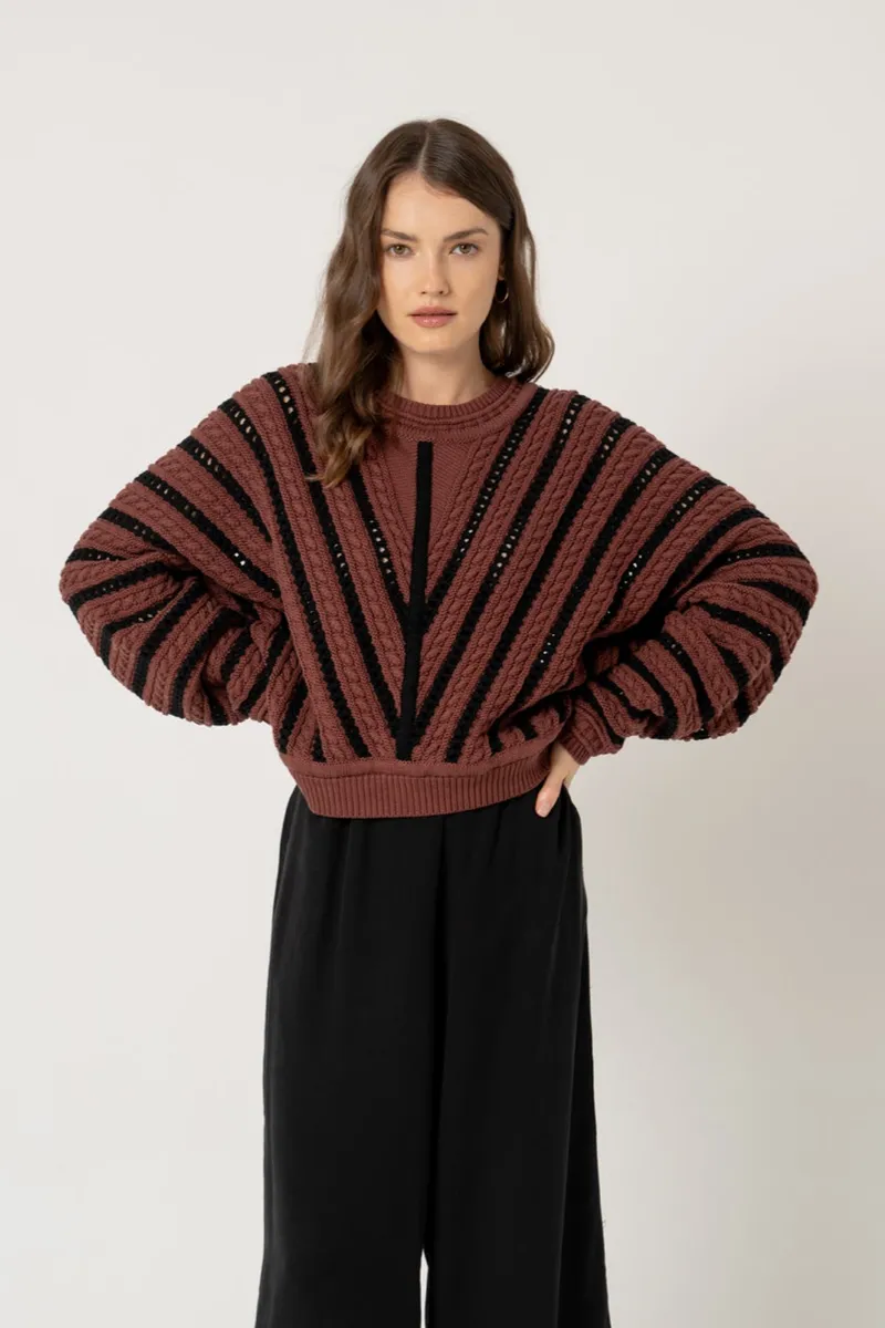 Lovjoi LOVJOI Damen vegan Pullover Elondra Kastanienrot Schwarz, Schwarz, – Produktbild 2 von 2