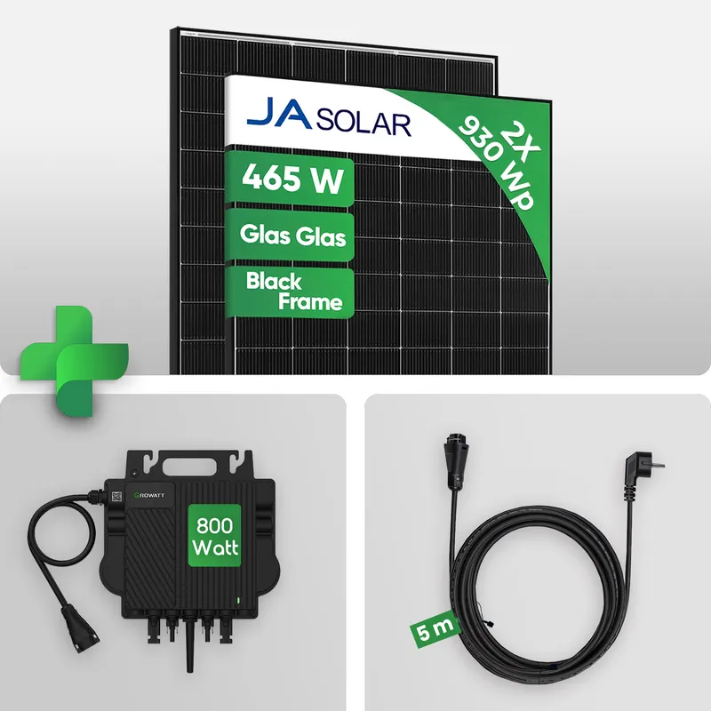 Growatt 930wp Balkonkraftwerk mit 2 Modulen mit DeepBlue 4.0 ProTechnologie und Growatt NEO 800 Inverter - inkl. 0 % MwSt. für Privatkunden – Produktbild 1 von 4