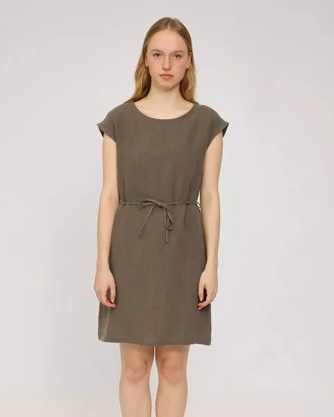 Mazine Mazine Mini-Kleid aus 100% Leinen, Olive brown (braun), – Produktbild 1 von 3