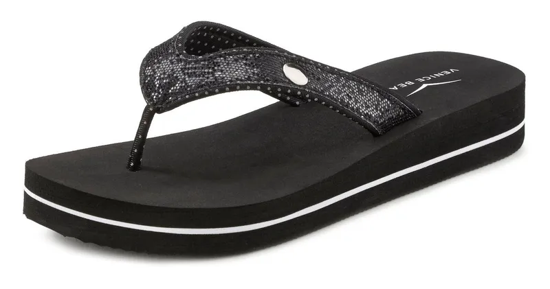 VENICE BEACH VENICE BEACH Sandale, Badeschuh, Badelatsche, Flip Flop, Badeschlappe, Pantolette Badezehentrenner Zehentrenner mit wasserabweisender und leichter Sohle VEGAN, Schwarz, – Produktbild 3 von 5