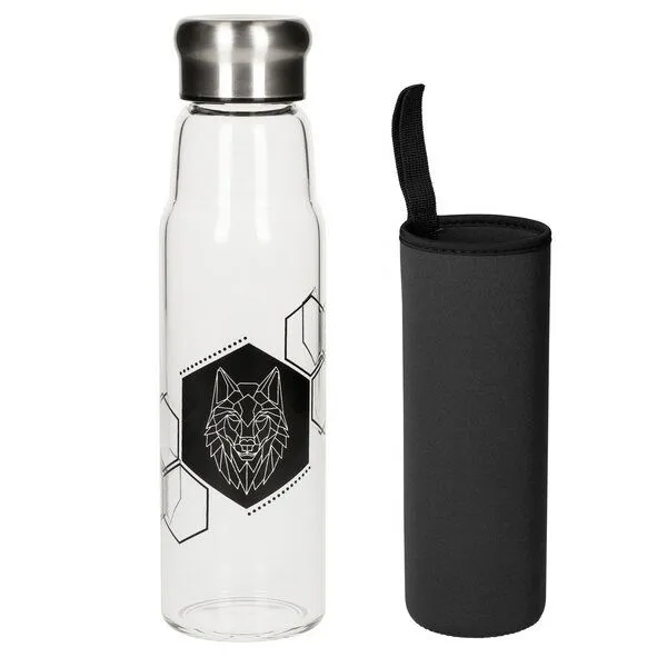 elasto elasto Glasflasche 0,55 Liter Trinkflasche Borosilikatglas mit Neoprentasche, Geometric-wolf, – Produktbild 1 von 4