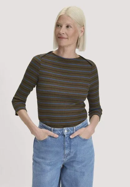 hessnatur hessnatur Slubrib Streifen Longsleeve Slim aus Bio-Baumwolle, Vintage oliv, – Produktbild 1 von 4