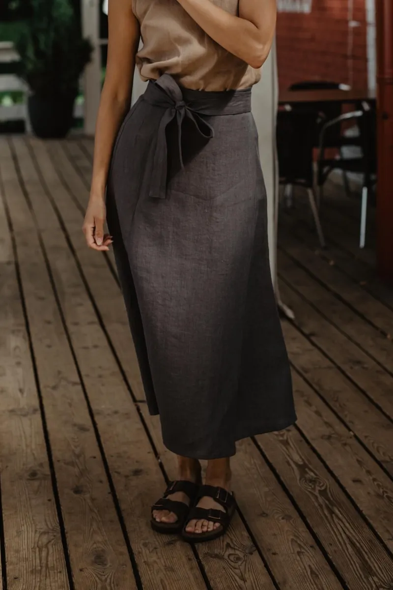 AmourLinen AmourLinen Damen vegan Wickelrock Iris Charcoal, Dunkelgrau, – Produktbild 2 von 2