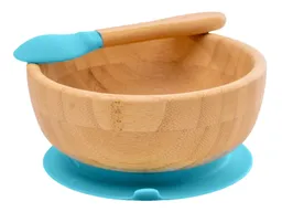 Bambuskind Bambuskind Kindergeschirr Schüssel mit Löffel und Saugnapf, aus Bambus Durchmesser 14 cm, 4,5 cm tief – Produktbild 1 von 1