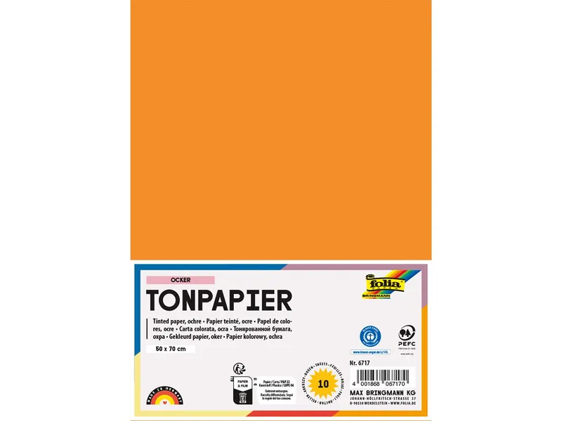 folia folia Tonpapier, 130 g/m², 50 x 70 cm, 10 Bogen, ocker – Produktbild 1 von 1