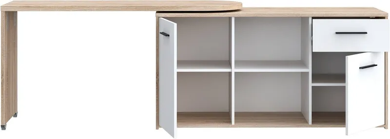 FORTE Schreibtisch Aliklia, multifunktional, Tischplatte ausschwenkbar, mit Rollen, Sideboard, Beige, – Produktbild 4 von 5