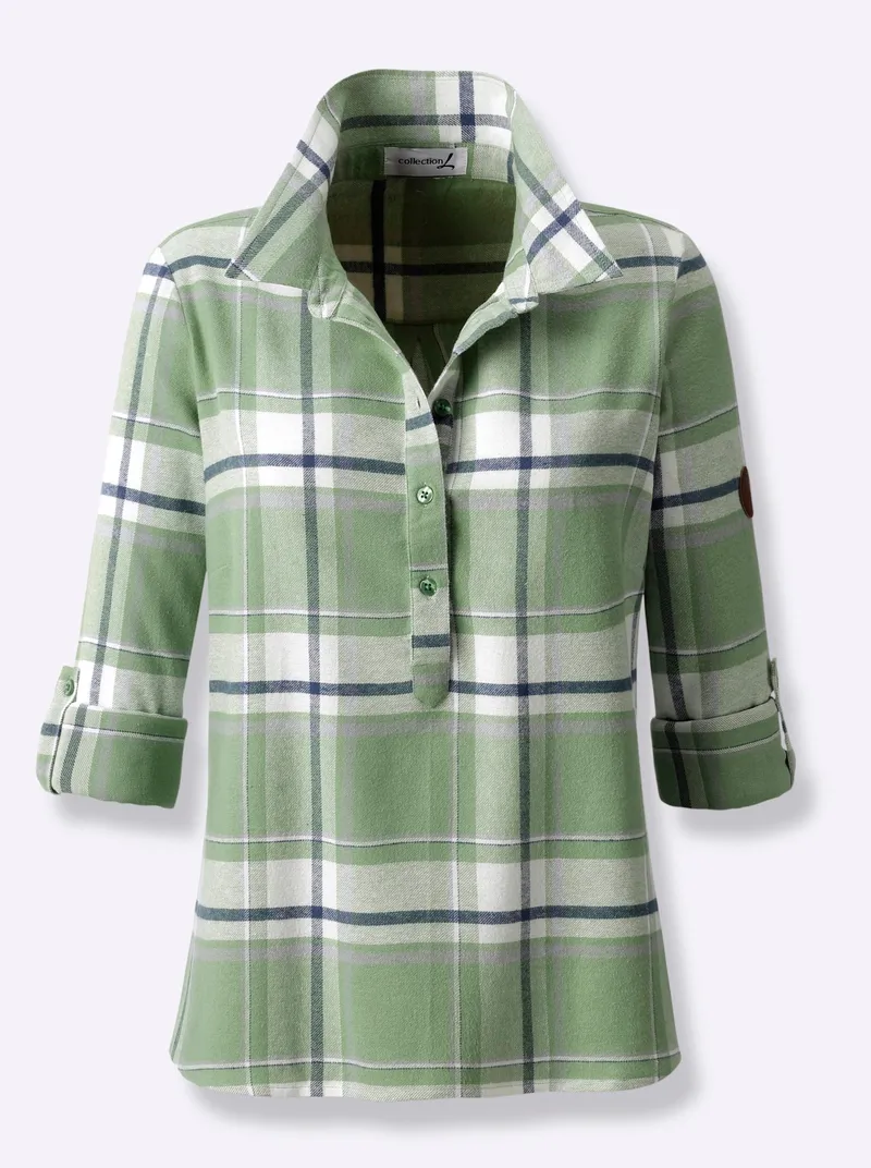 Witt Flanellbluse eucalyptus-ecru-kariert, Eucalyptus-ecru-kariert, – Produktbild 1 von 3