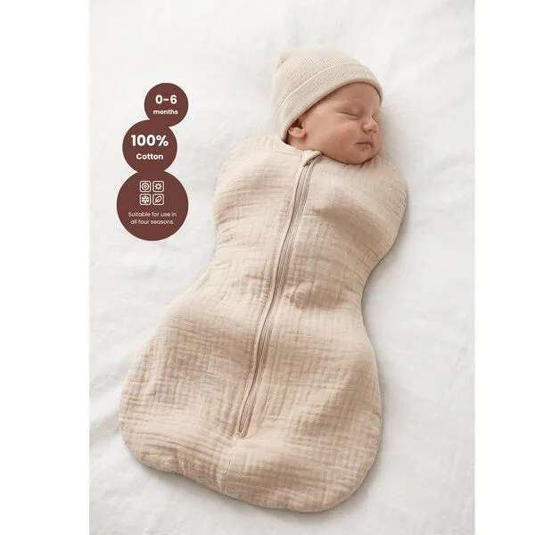 Bebekevi Bebekevi Schlafsack Musselin Kokon Puckschlafsack für Neugeborene (2,5 bis 4 kg) | Geschlossene Ärmel | Neu, Beige, – Produktbild 2 von 2