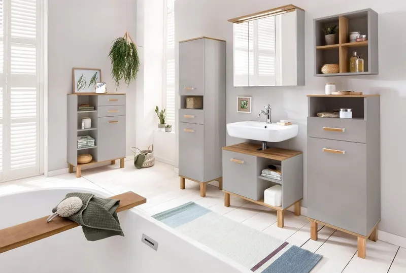 Schildmeyer Midischrank Füße aus Massivholz, Grau, – Produktbild 1 von 5
