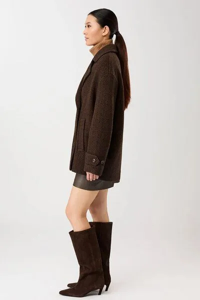 LangerChen LangerChen - Lange Jacke Cabanstyle in Fischgratmuster, Braun (coffee/black), – Produktbild 2 von 3