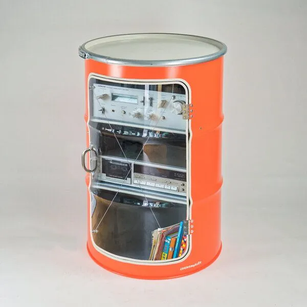 Lockengelöt Lockengelöt HiFi Vitrine aus einem Hamburger Ölfass, Orange, – Produktbild 3 von 3