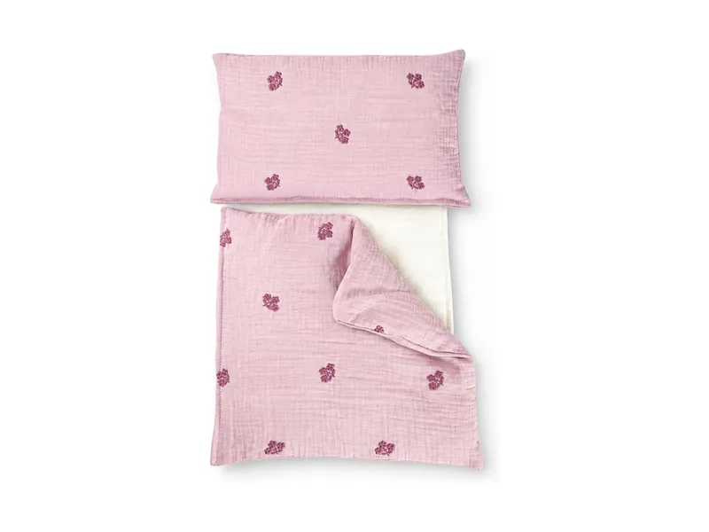 HANS NATUR HANS NATUR Puppenbettwäsche 3-teilig "Romantic flowers" Maße 18 x 26 cm, 26 x 26 cm, 22,6 x 32 cm, Rosa, – Produktbild 1 von 2