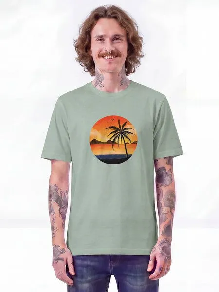 watapparel watapparel T-Shirt Unisex Sunset on palm beach, Aloe, – Produktbild 2 von 2