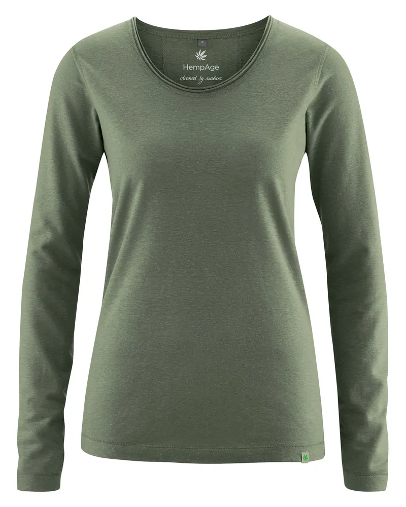 HempAge Hempage Damen vegan Langarm T-Shirt Moosgrün, Grün, – Produktbild 1 von 2