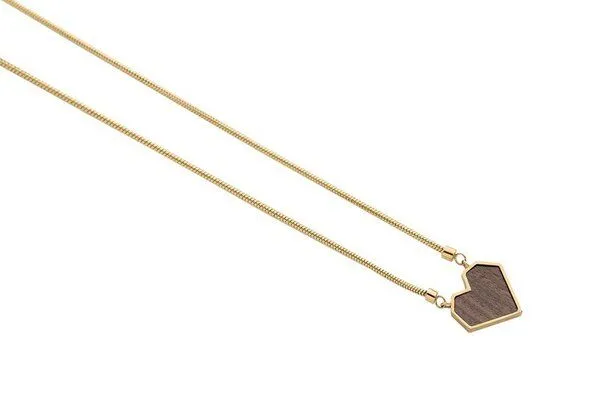 BeWooden BeWooden Kette mit Herzchen Anhänger mit Holzdetail, Aurum, – Produktbild 1 von 3