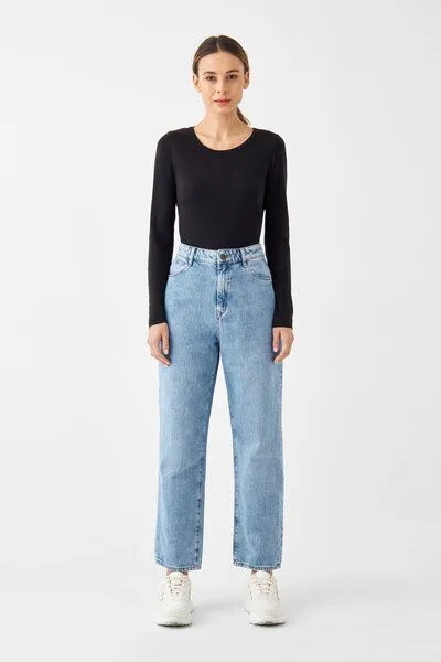 DAWN Damen Jeans Wide Straight Non-Stretch DAWN Bio-Baumwolle, Light blue, – Produktbild 1 von 4