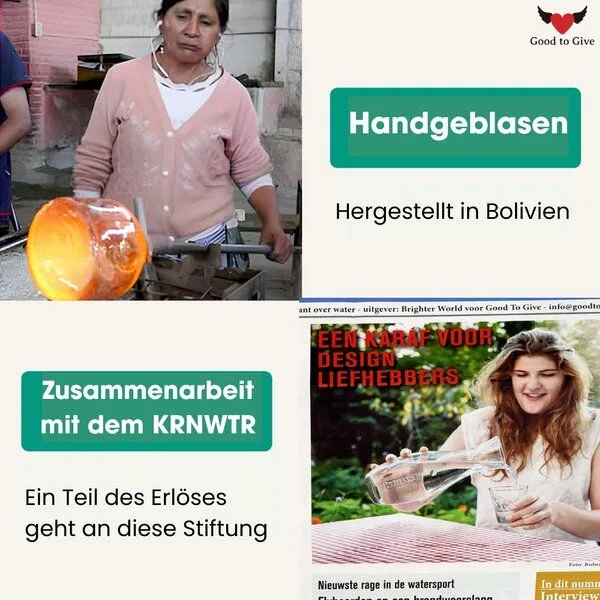 Good To Give Good To Give Wasserkaraffe aus recyceltem Glas mit 2 Trinkgläsern – Produktbild 3 von 4