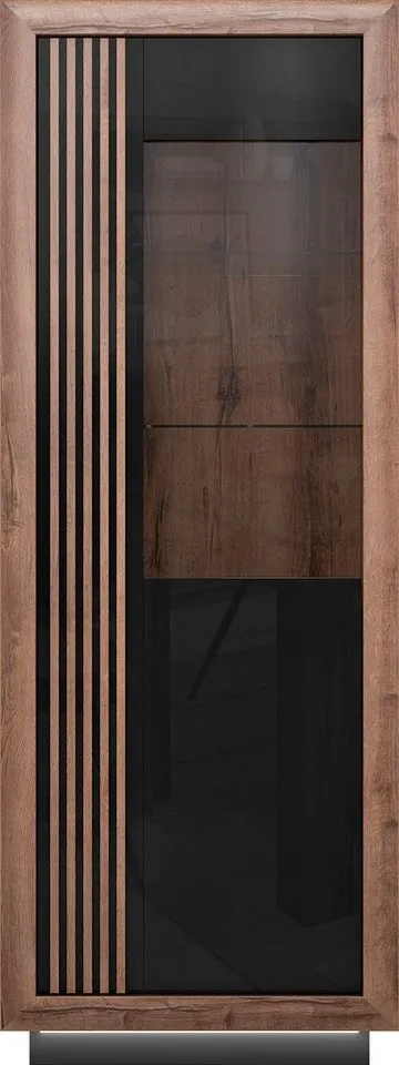 FORTE Vitrine Savona Höhe 197 cm, inkl. Sockelbeleuchtung, Schwarz, – Produktbild 2 von 3