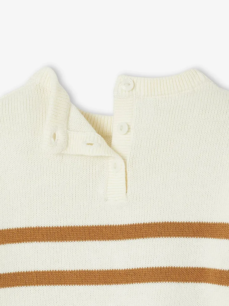 Vertbaudet Gestreifter Baby Strickpullover 100% Bio-Baumwolle GOTS-zertifiziert personalisierbar, Karamell, – Produktbild 3 von 3