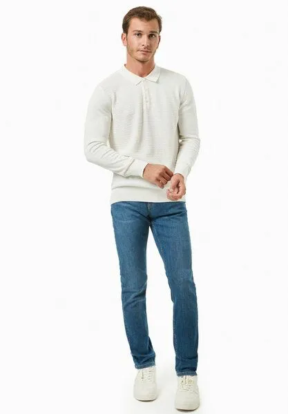 ORGANICATION ORGANICATION Polokragenpullover aus Bio-Baumwolle, Off white, – Produktbild 2 von 4