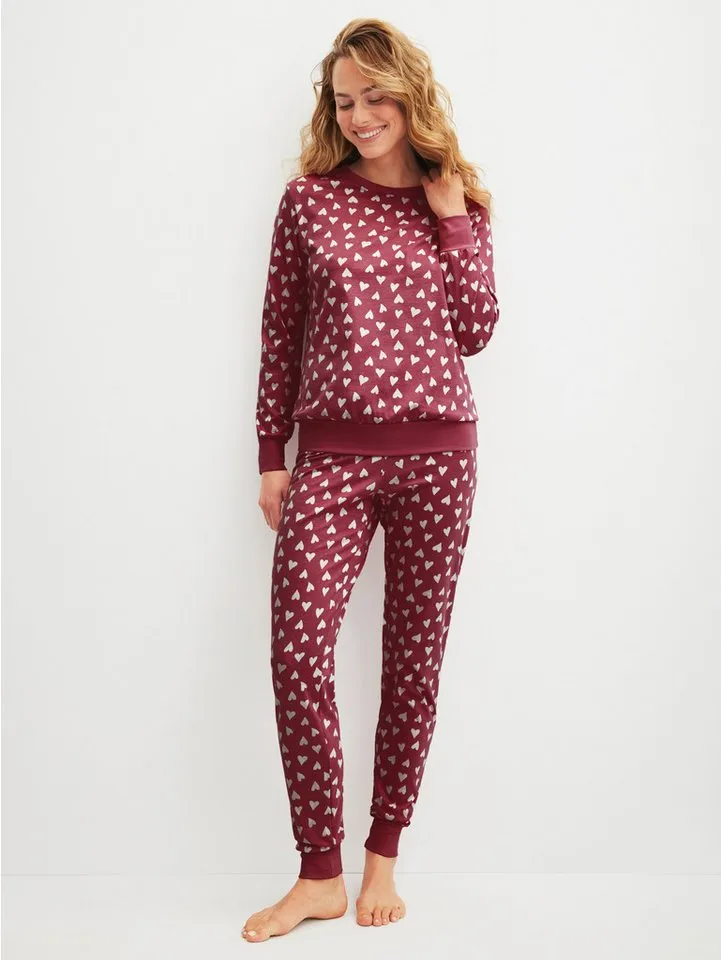 CALIDA CALIDA Pyjama Cotton Special Damen (2 tlg) weich, bequem mit Bündchen, Rot, – Produktbild 3 von 5