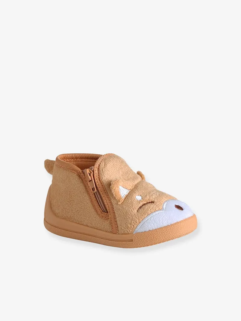 Vertbaudet Baby Stoff-Hausschuhe mit Reißverschluss, Orange fuchs, – Produktbild 1 von 4
