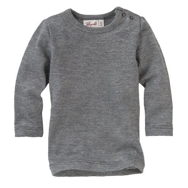 People Wear Organic People Wear Organic Baumwolle-Wolle-Seide Langarm-Shirt, uni meliert, Grau, – Produktbild 1 von 3