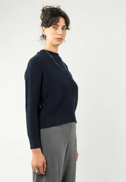 MELA MELA Damen vegan Rippenstrickpullover Manika Navy – Produktbild 1 von 1