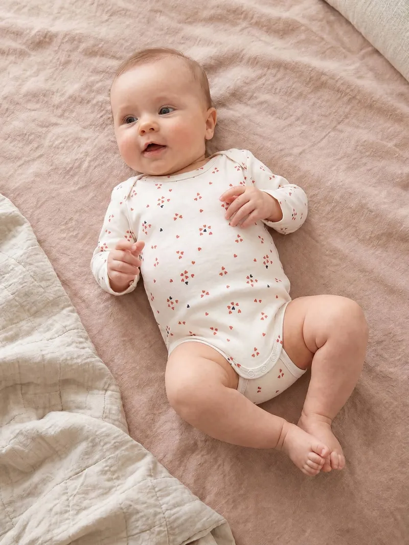 Vertbaudet 3er-Pack Langarm-Bodys Baby Baumwolle, Wollweiß, – Produktbild 3 von 4